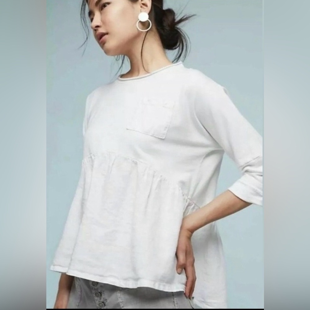 Postmark linen cotton peplum mixed media top